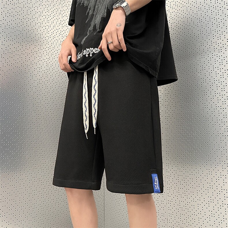 2025夏季华夫格爱心肌理设计感短裤男士大码松紧腰五分裤DK37-P38,男装休闲裤,电商A001-1