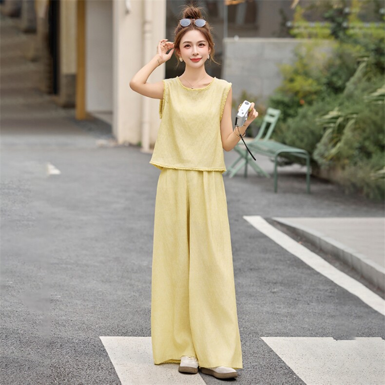 高级感气质名媛套装女2025夏季新款香风无袖背心阔腿裤两件套女,女装套装/套裙,伊仟回