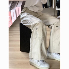 黑色多口袋拉链微喇牛仔裤男款夏季薄款美式复古长裤子显瘦工装裤，男装牛仔裤，星座603-2