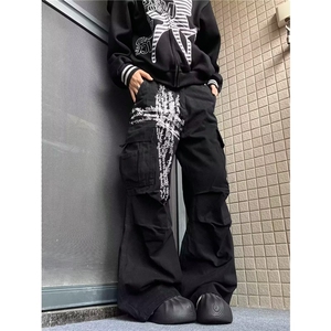1506-1/K66681/P49微喇休闲裤男高街嘻哈高级感宽松直筒长裤子图片