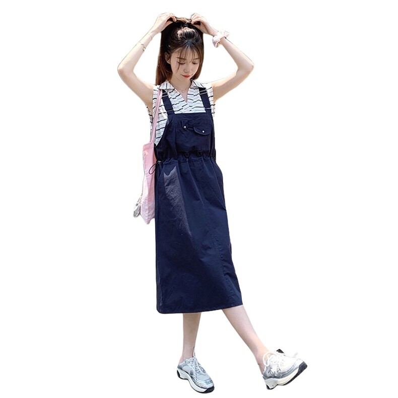 日系减龄学院风背带连衣裙女2025夏季新款韩版收腰显瘦盐系长裙子,女装连衣裙,浙宝192（原082）