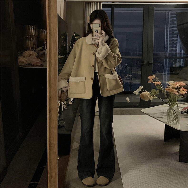 C878-P140羊羔毛外套冬棉服新款加绒加厚保暖复古麂皮绒皮毛一体,男装棉衣,星座911-2(原星座613-2）