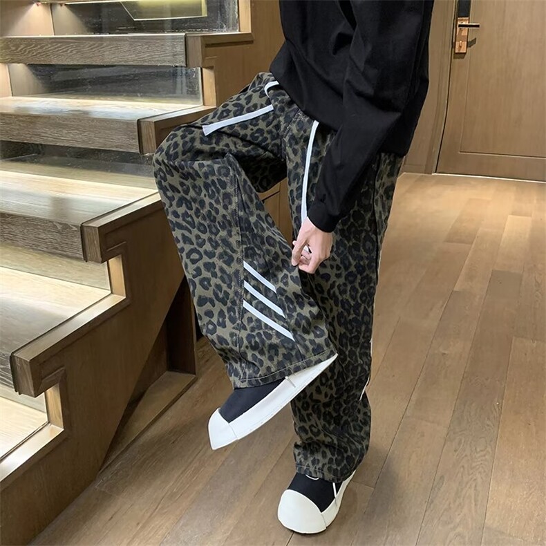 美式复古豹纹迷彩工装裤条纹休闲裤潮直筒阔腿裤1001-1-K6185-P48,男装工装外套,星座1001-1
