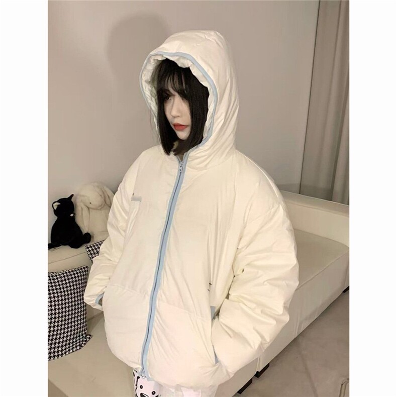 日系新款撞色设计感拉链刺绣连帽面包服外套学生冬季宽松保暖棉衣,男装棉衣,星座1210-1