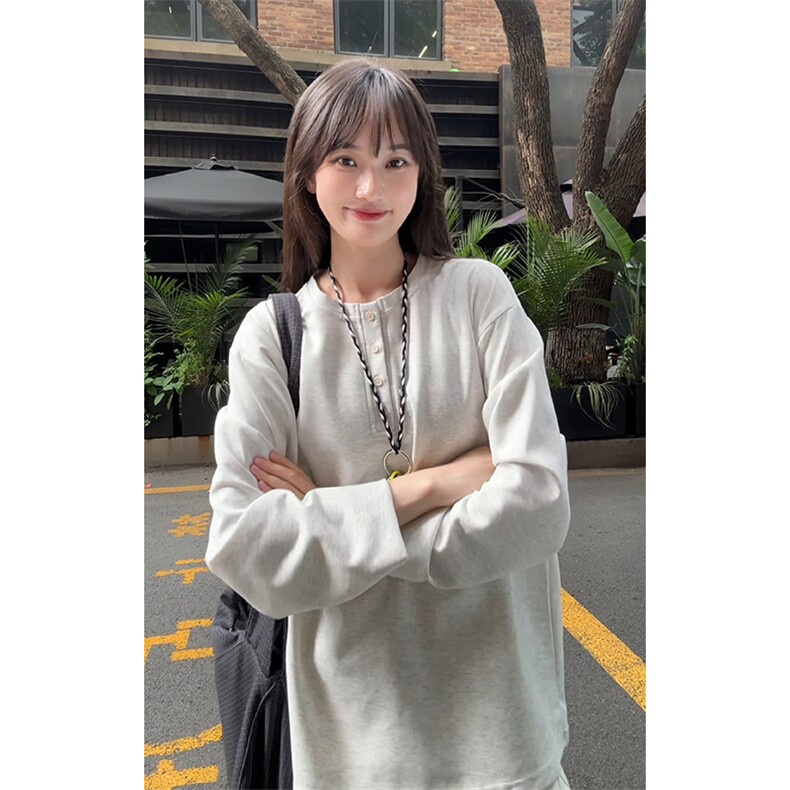 黑色cleanfit亨利领长袖t恤男秋款无帽卫衣美式高级感内搭打底衫,男装T恤,电商A001-1