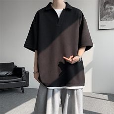 8XL-M假两件V领短袖t恤男夏翻领半袖宽松重磅华夫格大码DT001P40，男装T恤，电商B312