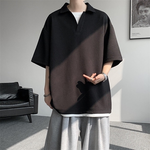 8XL-M假两件V领短袖t恤男夏翻领半袖宽松重磅华夫格大码DT001P40图片