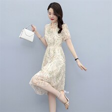 2021夏季新款简约时尚气质优雅花边系带领修身显瘦连衣裙，女装连衣裙，多彩