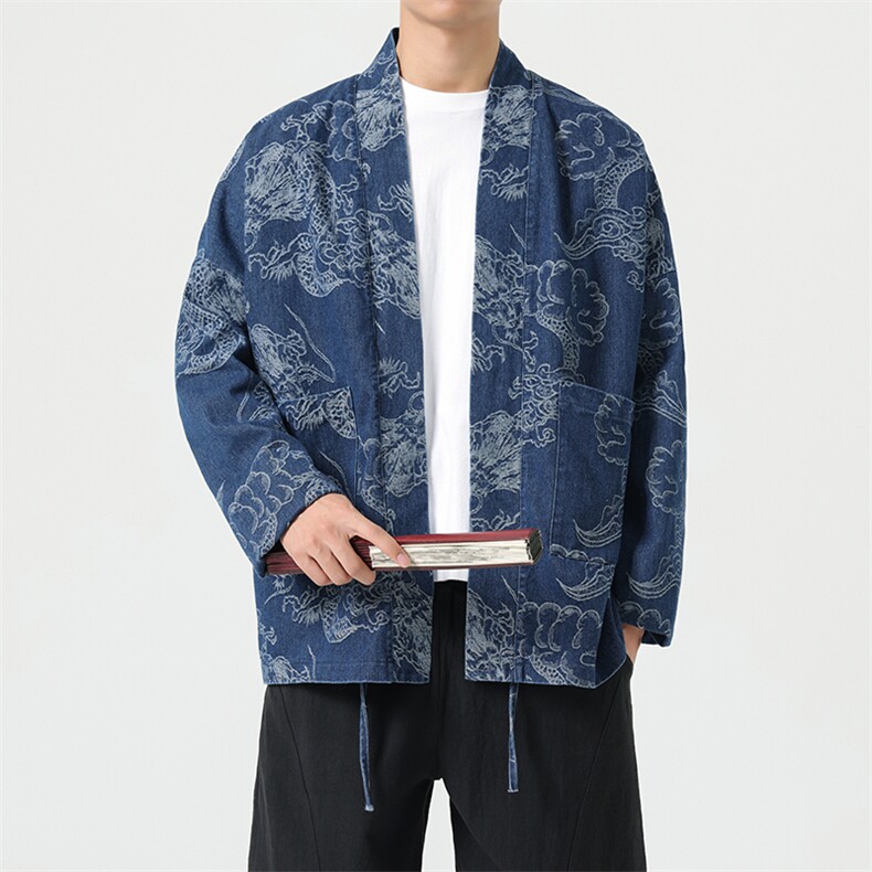 秋装 新中式龙纹提花唐装牛仔道袍日系风外套汉服 H335/P110图片