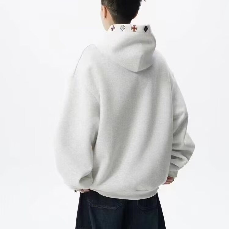 1506/QCX5000/P40龟裂刺绣连帽卫衣男300g宽松休闲上衣潮外套,女装短外套,星座1506