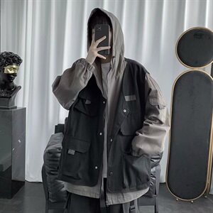 机能工装外套男韩版潮流假两件上衣痞ins超火cec连帽夹克WT08图片