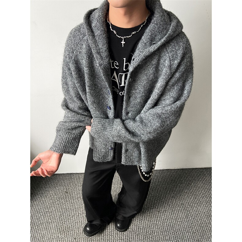 秋日系连帽毛衣男女宽松慵懒风猫眼扣针织开衫外套MY0582-P80，男装针织衫/毛衣，星座308B-2