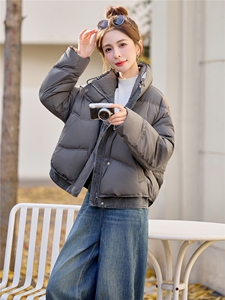 2025冬季新款牛仔拼接休闲风立领短款羽绒服图片