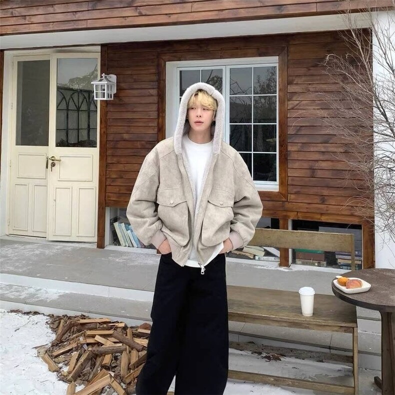 皮外套男春秋高级感痞帅立领美式复古工装男装皮衣夹克男女衣服,男装夹克,星座601-1