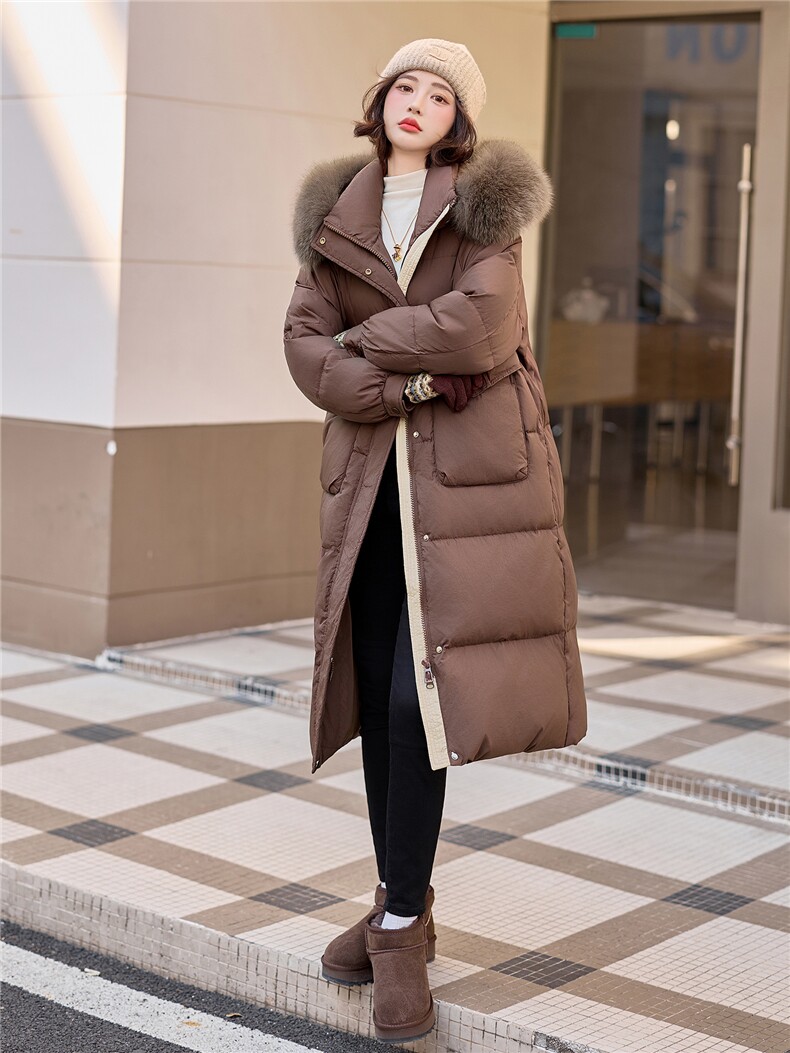 水衣源8806款中长款连帽狐狸毛领宽松阔版加厚保暖羽绒服女,女装羽绒服,水衣源
