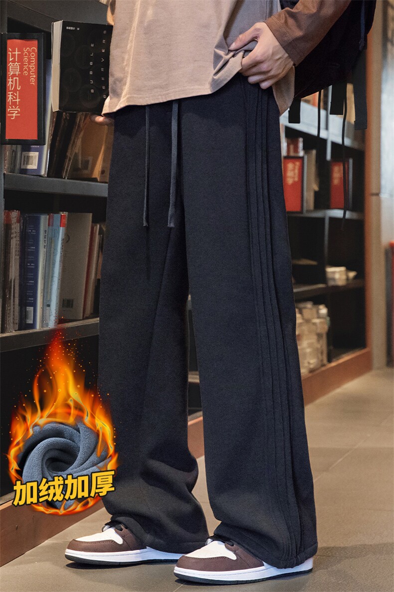 条纹休闲卫裤男秋冬潮直筒裤宽松阔腿拖地长裤Z9860-P45/加绒P55,男装休闲裤,星座509