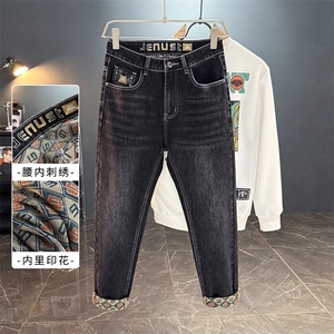 1506-01/KS2051/P49男牛仔裤直筒印花时尚百搭修身弹力休闲裤男图片