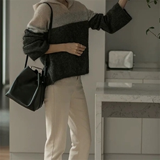 2025年秋季新款百搭女士连帽拼色长袖针织衫，女装针织衫/毛衣，佑昭祥羊绒