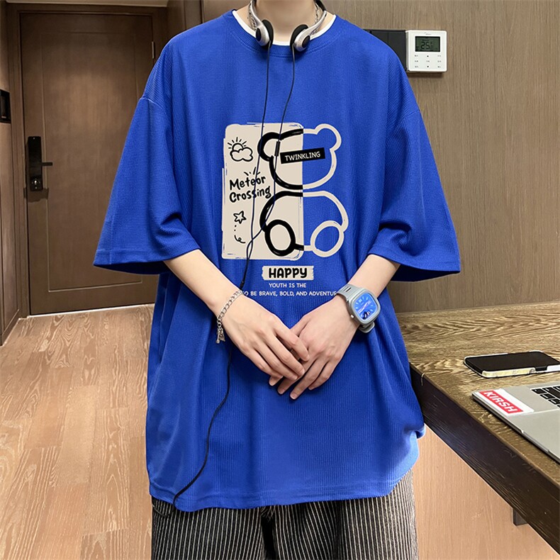 华夫格t恤男短袖男大码五分袖酒店风HT73352-P22,男装T恤,电商A040