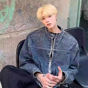 现货JY199-P75 美式复古做旧水洗宽松牛仔外套男 网图图片