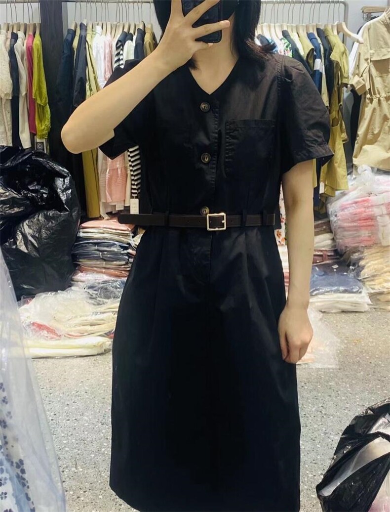 女神款V领气质配腰带连衣裙,女装连衣裙,L·H·X