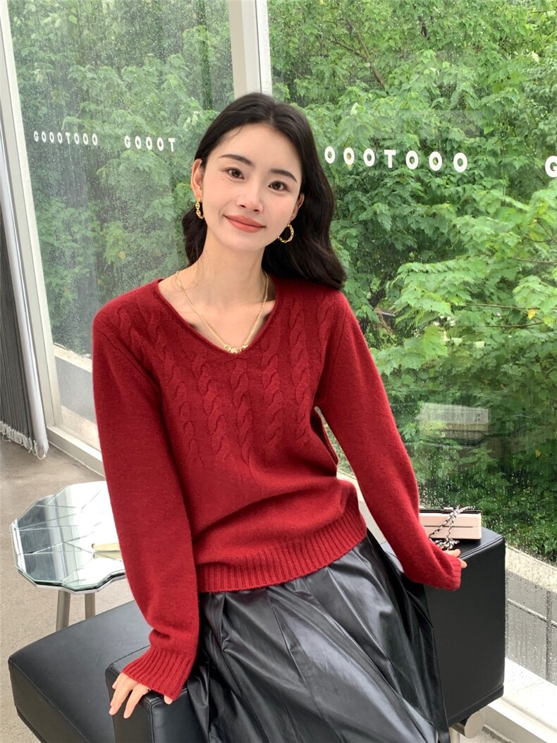 秋冬新款低圆领女修身套头上衣针织衫,针织衫/毛衣,玛卡隆羊绒