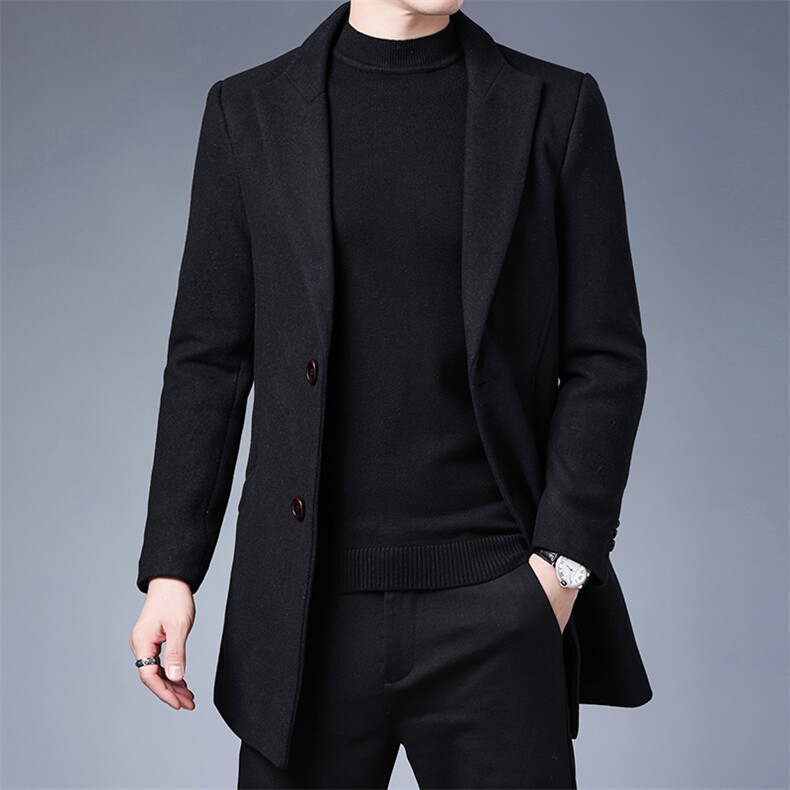 S-M901冬季男士毛呢外套中长款加厚羊毛呢子大衣风衣P128,男装毛呢大衣,电商B360