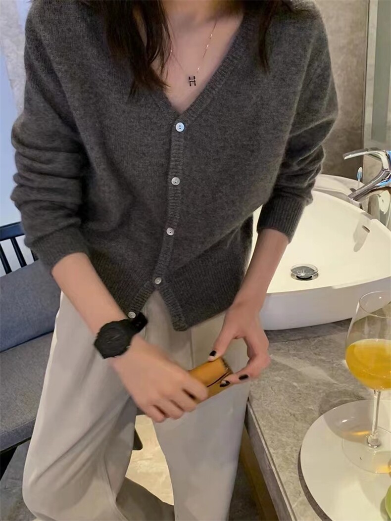 2024年秋季新款纯色针织开衫女薄款显瘦百搭,女装羊毛衫,千御纺羊绒