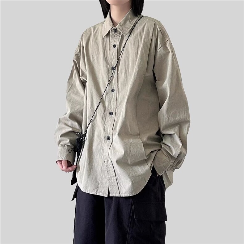 春季新款日系复古工装长袖衬衫男女学生廓形帅气衬衣潮CSK367,男装衬衫,星座516A