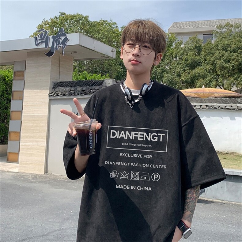 电商DSA028-DTLP2417 特P19 量大优 供视频 重磅麂皮绒短袖t恤男图片