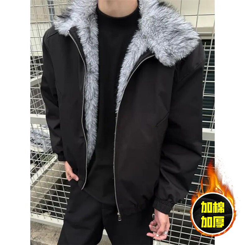 现货高品质美式高街重磅狼王座山雕毛毛领棉衣男女加厚棉服冬外套，男装棉衣，电商A486