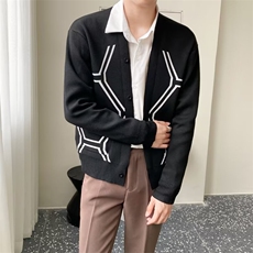 轻熟时尚商务休闲V领开衫男针织衫提花编织毛衣外套男款MG02，男装针织衫/毛衣，星座1116A-2（原606A-1）