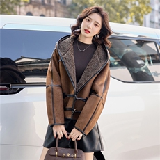 时尚休闲连帽麂皮绒皮毛一体外套女2025秋冬新款加绒加厚保暖棉衣，女装短外套，沁沁公主