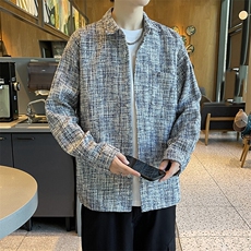 精品春款小香风男夹克衬衫长袖宽松格子衬衣休闲外套A012/8813P60，男装夹克，电商A012