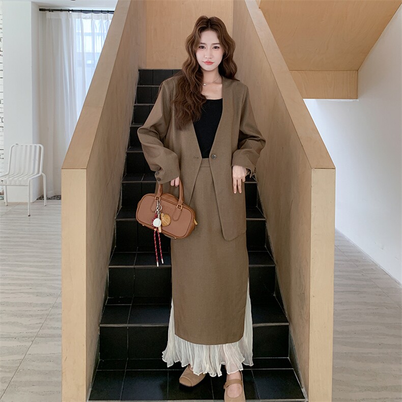 轻熟风气质时尚显瘦套装女2025年春秋季新款西装拼接半身裙两件套,女装套装/套裙,2C255