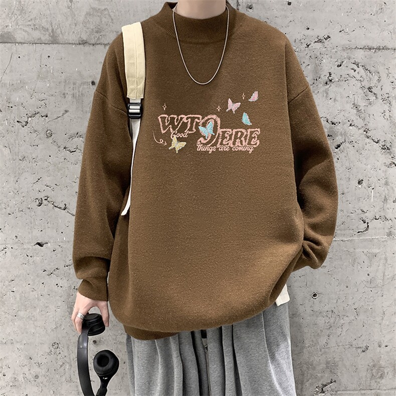 半高领毛衣男大码胖子针织衫毛线衣M18443-P45加绒款-P65,男装针织衫/毛衣,电商A040