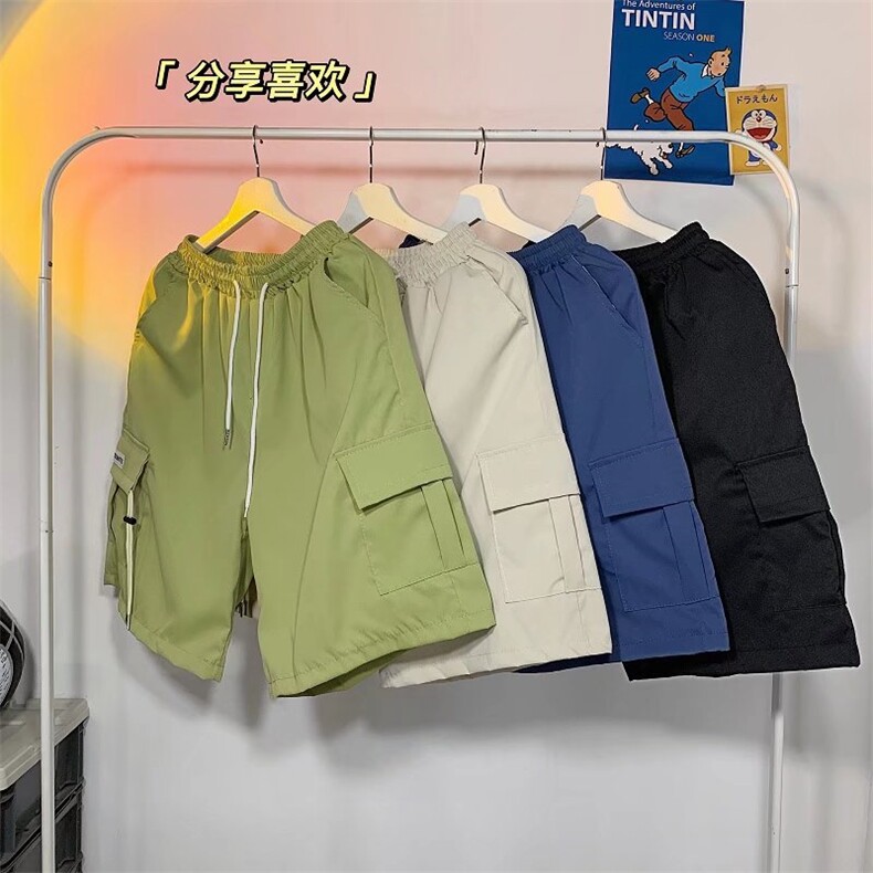 工装短裤男潮黑色宽松大码潮流百搭嘻哈运动抽绳D5245P30,男装休闲裤,星座1116-2