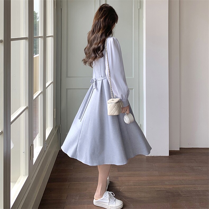 2025年春季新款蓝色假两件连衣裙203P145K248,女装连衣裙,浪娴服饰