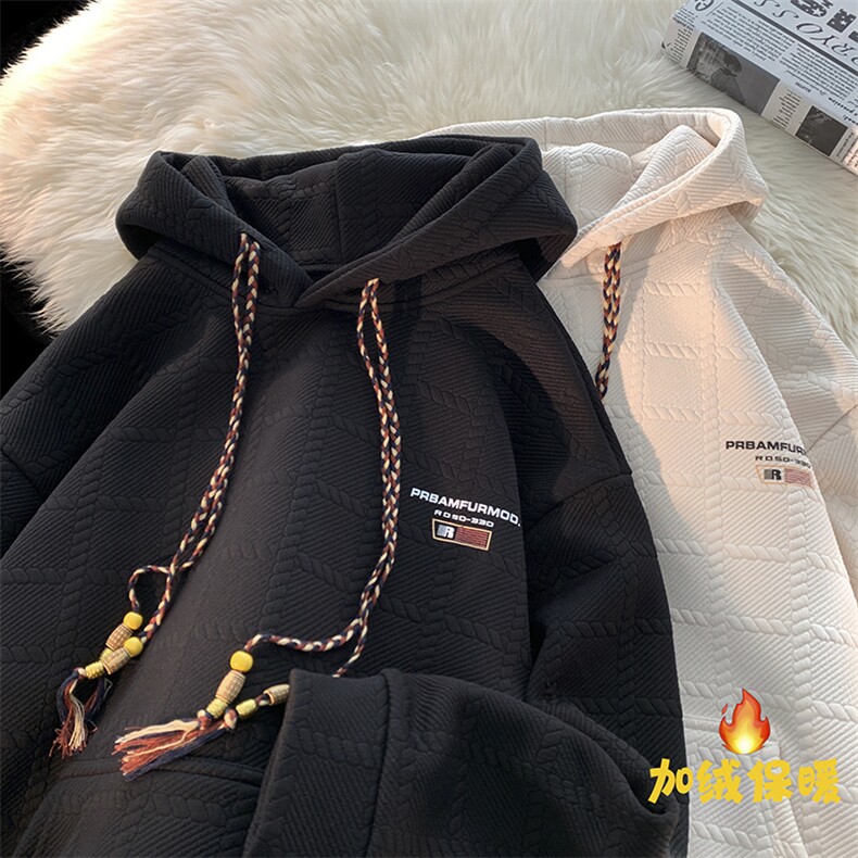 23秋冬加绒加厚连帽卫衣方格美式复古卫衣YT07P60加绒65,男装卫衣,星座712