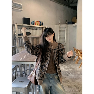 有货~美式豹纹针织衫卫衣cleanfit慵懒风宽松毛衣外套MY242-特P58图片