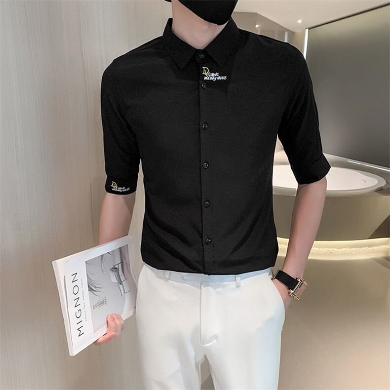痞帅夏季男经典刺绣中袖衬衫男五分袖寸衣301A-1/CS361/P55,男装衬衫,星座301A-1