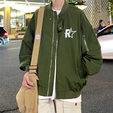 红色棒球服外套男春秋季美式机能飞行员夹克高级感潮牌五角星上衣，男装夹克，电商A268A