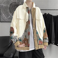 2021秋新款风刺绣夹克男日系明线拼接宽松薄款外套W1196-P75，男装夹克，星座512-4
