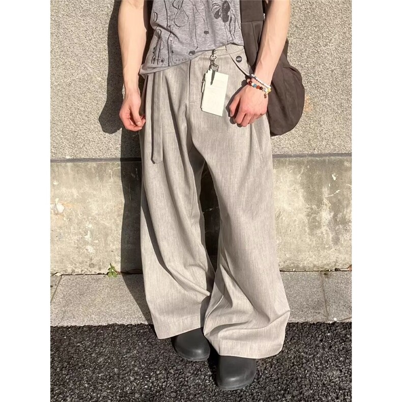 灰色阔腿卫裤女春秋2025新款高腰直筒垂感慵懒抽绳宽松休闲运动裤,男装休闲裤,星座506A