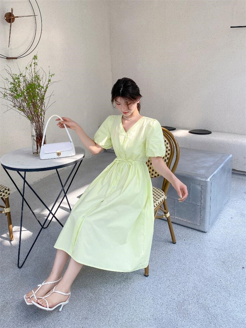 2022新款夏装韩系简约风压线精致连衣裙,女装连衣裙,珂妮卡COOZIC