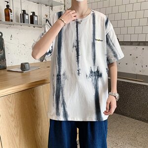 703-T208-P35 夏季男士扎染条纹小雏菊印花情侣T恤图片
