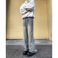 不规则设计感直筒牛仔裤男士痞帅炸街时尚阔腿水洗老爹裤子，男装牛仔裤，星座410-7
