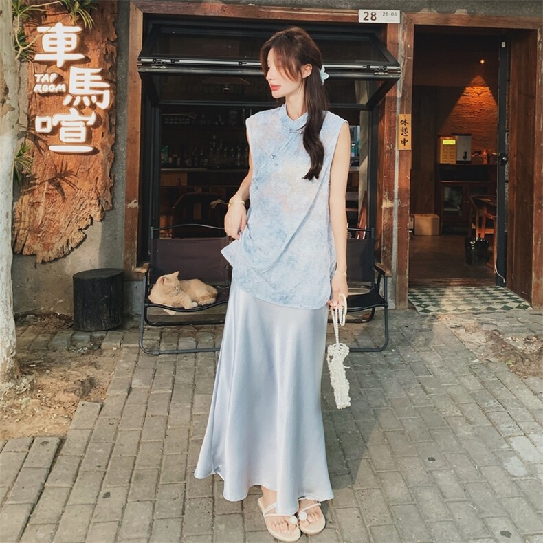 新中式绣花无袖盘扣上衣阔腿裤套装女2025夏季新款独特漂亮两件套,女装套装/套裙,浙宝217