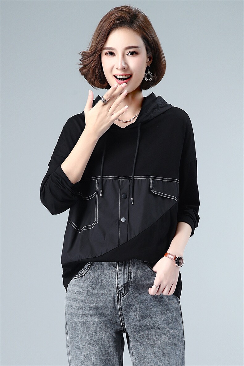 2021春秋季新款时尚休闲百搭连帽卫衣,女装卫衣/绒衫,小林双子