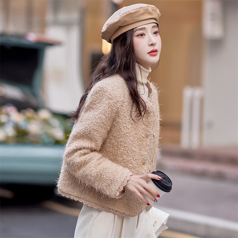 粉色甜美小香风羽绒服女短款2025冬季新款气质白鸭绒内胆毛呢外套,女装短外套,贝蕾酷儿